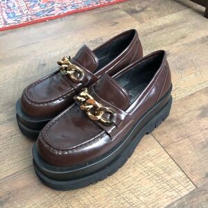 Brown Loafers with Gold Chain Detail
